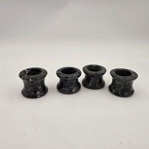 Set Of 4 Handcrafted Marble Napkin Rings Vintage Black Gray White Unique Pattern